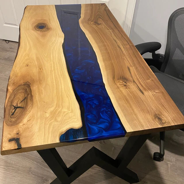 Blue Epoxy Table – Handcrafted Resin and Wood Accent Table for Modern Home Décor