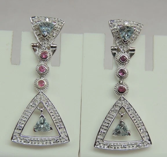 Orecchini In Argento 925 Con Topazio Blu E Rubino Di 1,82 Carati - Immagine 3 di 4