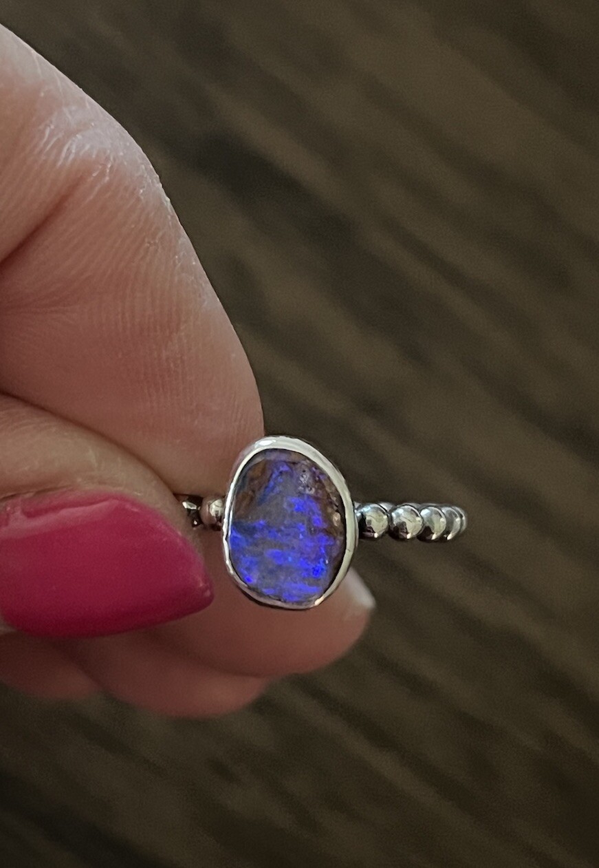 Australian Solid Boulder Opal Bezel Set Ring - Si… - image 1
