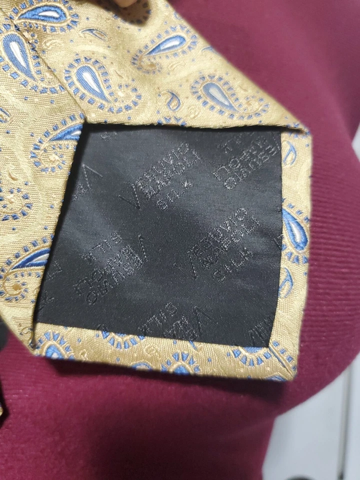Corbata Vesuvio Napoli Dorada Azul Pasiley Para Hombre Hecha en Italia Pura Seda Hecha a Mano Foto 3 de 4