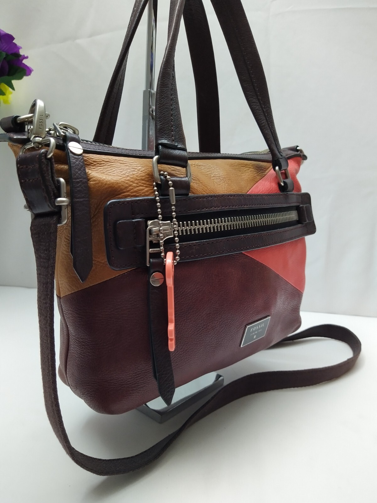 Fossil Dawson Patchwork Multicolor Leather Satche… - image 3