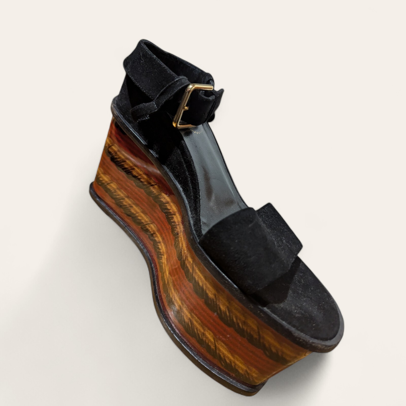 YSL SAINT LAURENT Vintage Palma Black Suede Platform Wedge Pumps 39