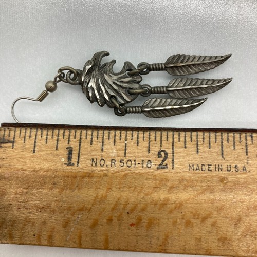 Pendientes colgantes de pluma de águila vintage EJC©95 peltre estilo suroeste americano - Imagen 3 de 9