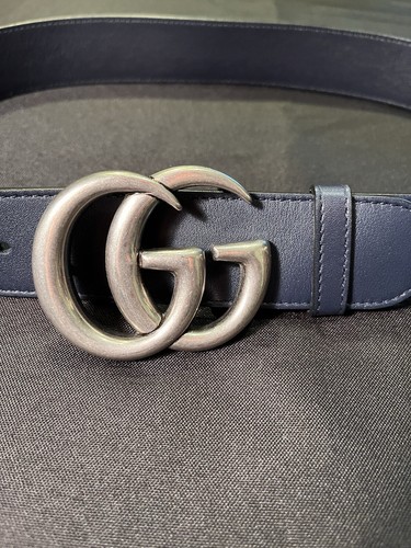 $540 GUCCI MARMONT BELT MONOGRAM GG G BLUE LEATHER 397660 80cm 32 INCH AUTHENTIC