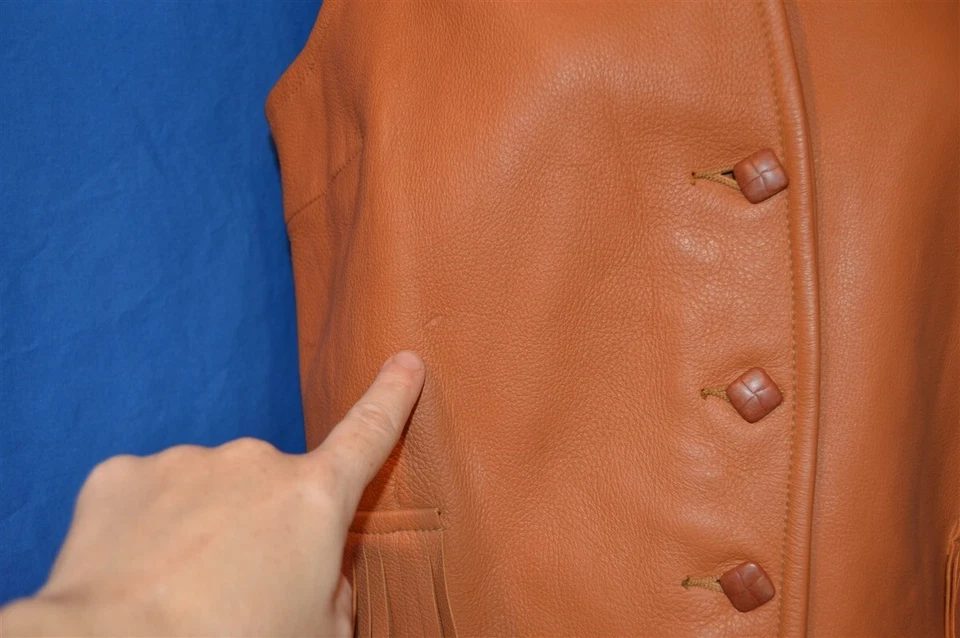 老式 70 年代女式天然美国 FRINGE 仿皮背心夹克 M 码 — 第 3/4 张图片