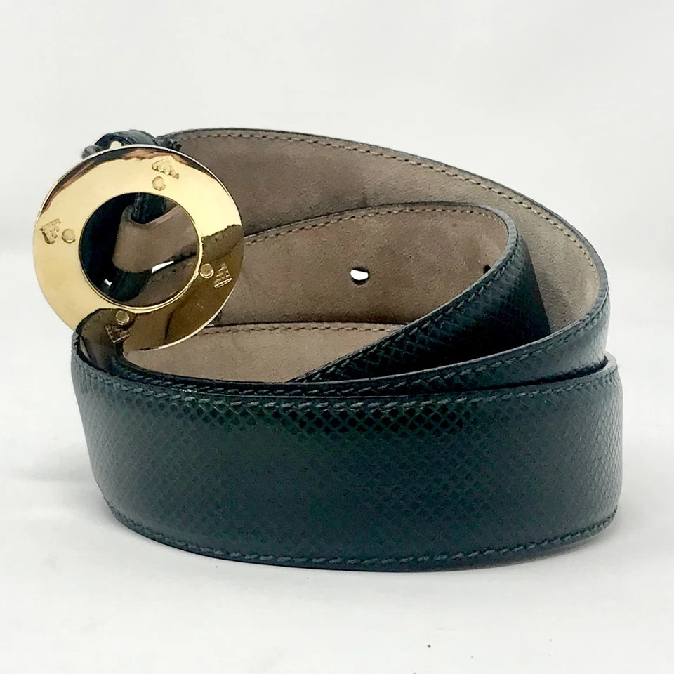 Auténtico Cinturón Bottega Veneta Redondo Oro BV Diamante Logo Hebilla Cuero Verde Talla S Foto 3 de 4