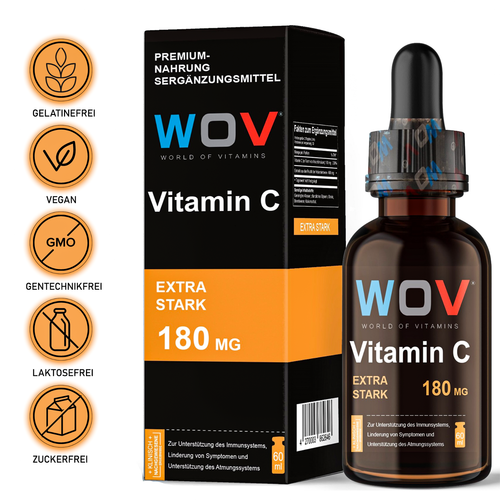 Vitamin C Tropfen 60 ml - Hochdosiert für starke Abwehrkräfte, Gesundheit & Haut
