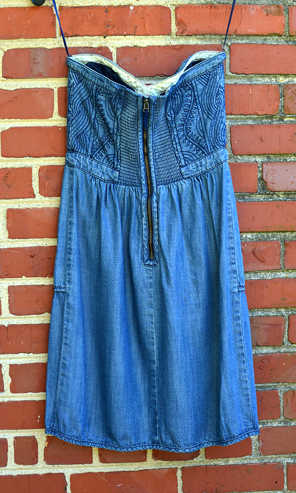 Rebecca Taylor Blue Quilted Denim Strapless Summer Dress 4 S pockets | eBay
