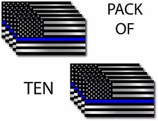 Police Officer American Flag Blue Line Lives USA 10 PACK Decal Sticker
