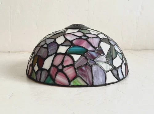 Vintage Stained Glass Lamp Shade Ceiling Light Tiffany Style Round Roses Flowers