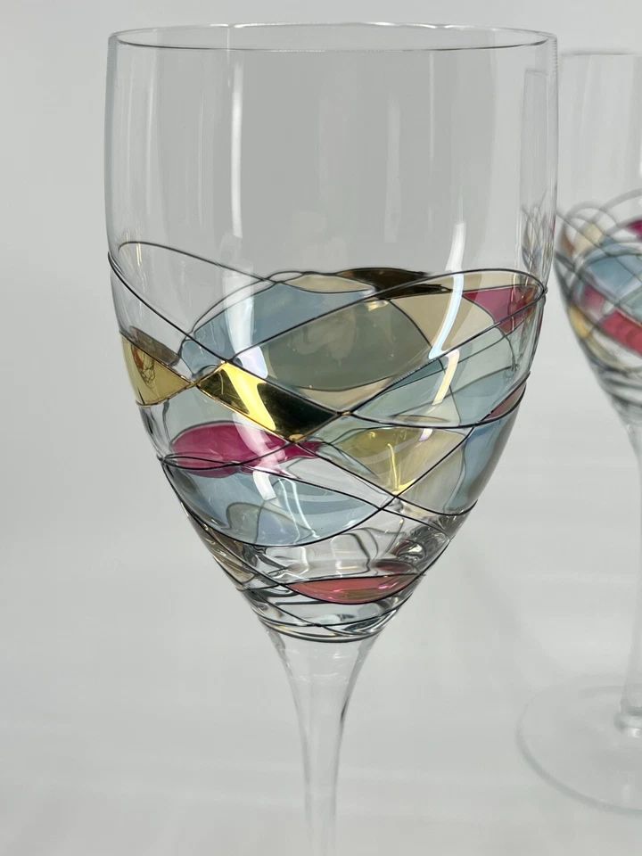 "4 copas de vino StunniMilano Fostoria Rumania mosaico manchado sopladas a mano 10,75"" WOW" Foto 3 de 4