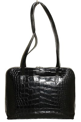 Conte Max Leather Crocodile Embossed Bag Handbag Black