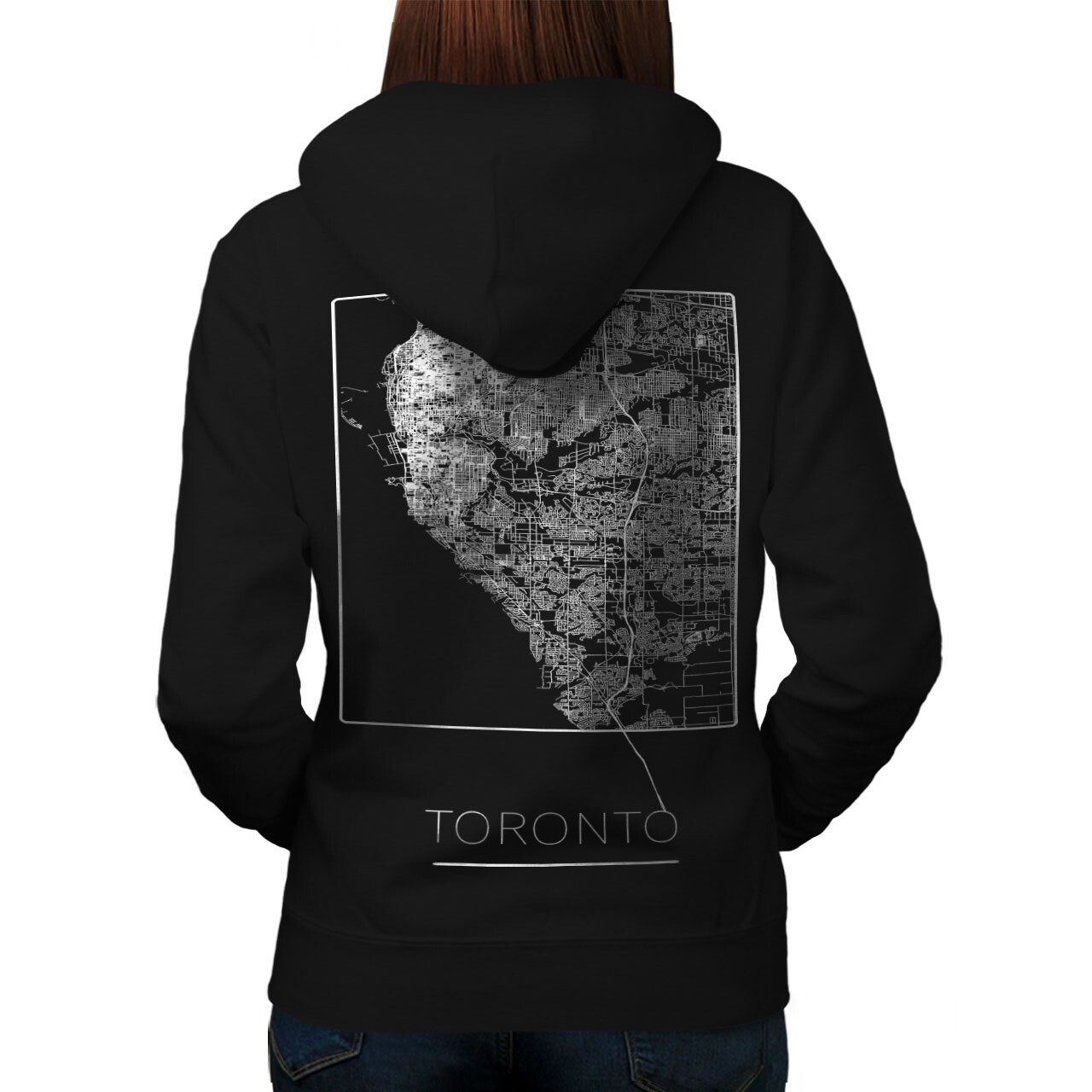Wellcoda Canada Toronto City Town Map Womens Hoodie Back