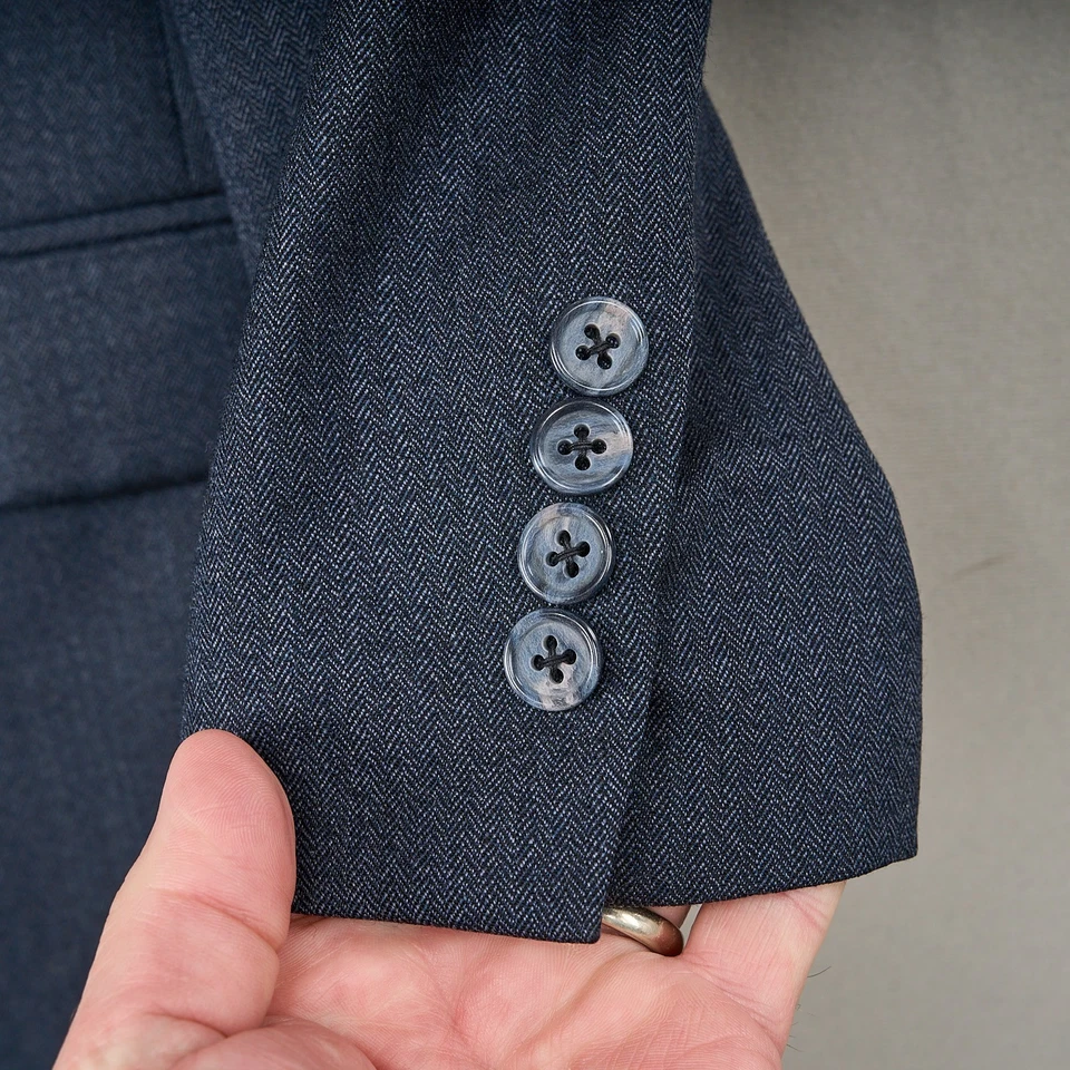 Calça Burberry's masculina 2 peças tamanho pequeno azul lã espinha de peixe 2 botões tamanho - Imagem 3 de 4