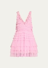 Love Shack Fancy Millennial Pink Tiered Embellished Tulle Minya Dress US 00