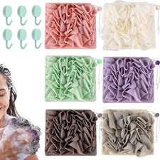 6Pcs 2in1 Washcloth Loofah Combo with 1 Count Pack of 6 , Multicolour