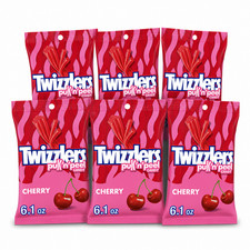 TWIZZLERS Pull 'n' Peel Candy, 6 Pack, Cherry, 6.1 oz Peg Bags