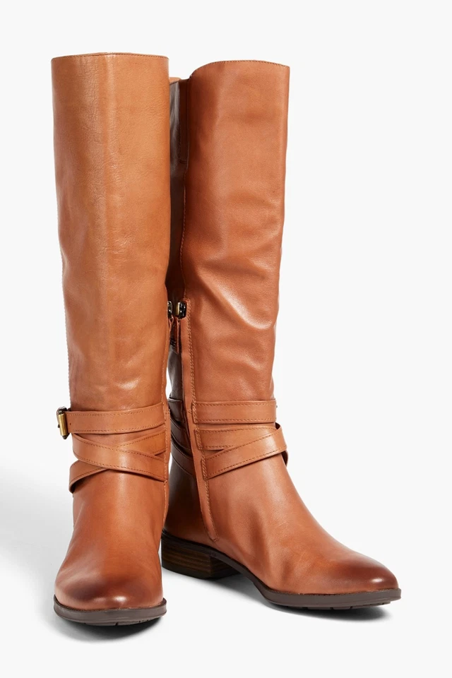 PVP €152 SAM EDELMAN Botas hasta la rodilla de cuero US7 UK4 EU37 marrón hebilla cremallera - Imagen 2 de 4