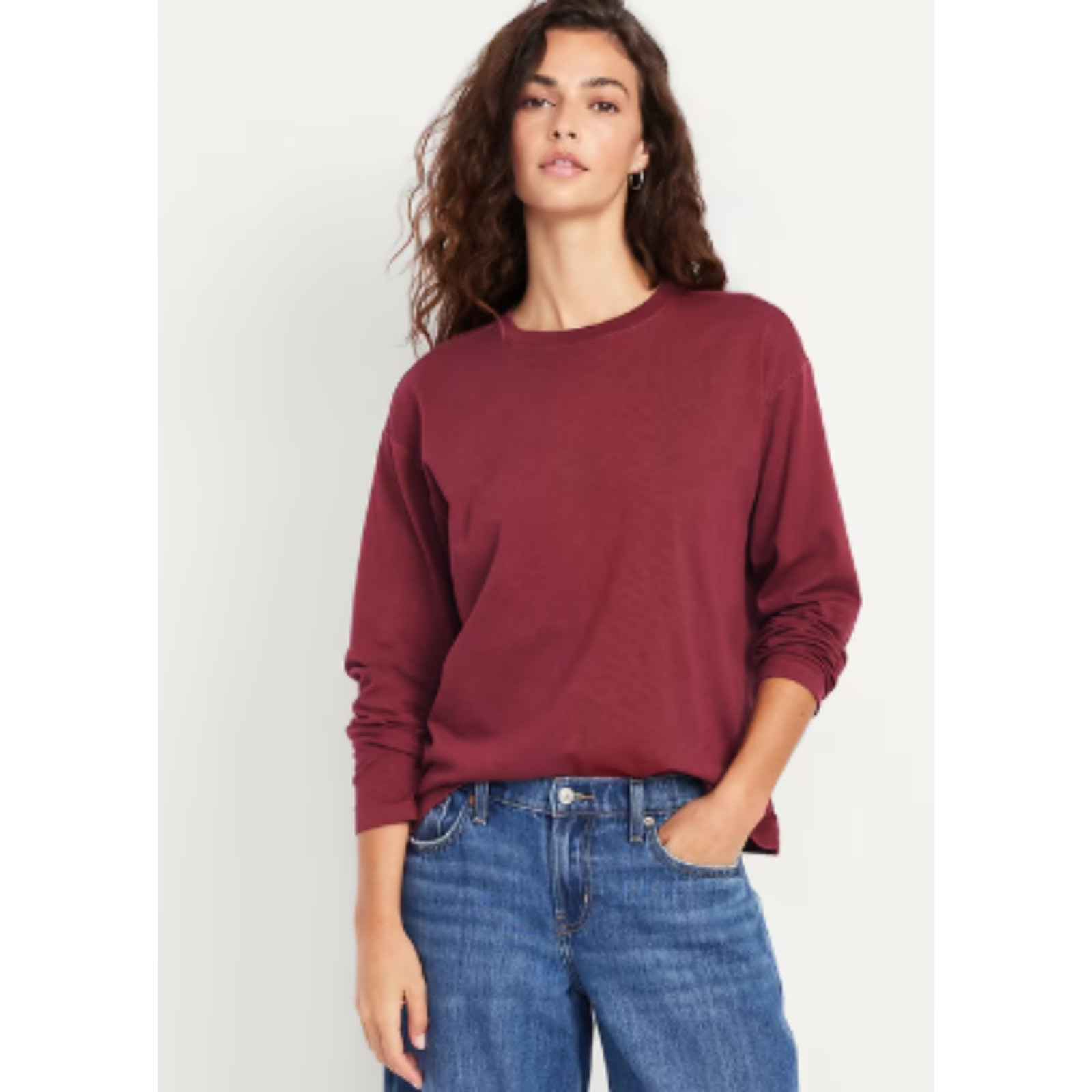 NEW Old Navy Women's Red Maroon Crew Neck Vintage Long Sleeve Tee Size XXL