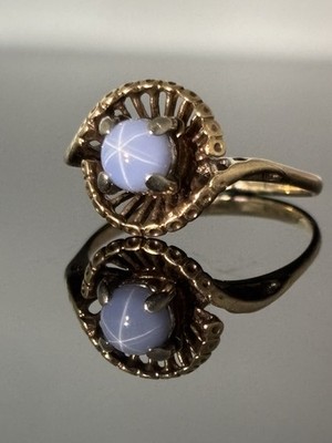 Vintage Ring 10K Gelbgold hellblau Stern Saphir signiert Unikat Retro Gr. 5,75