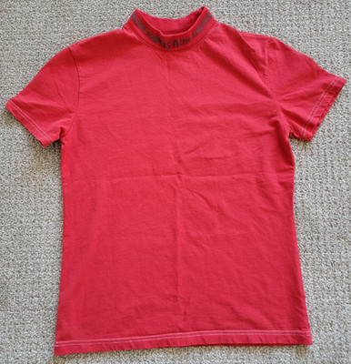 Acne Studios YALA AS RIB Short Sleeve Collar Logo T Shirt Womens SZ S Red