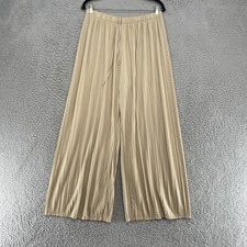 Uniqlo Pants Womens XL Beige Pleated Wide Leg Elastic Waist Champagne Capsule