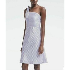 Banana Republic One-Shoulder Blue and White Striped Satin Dress