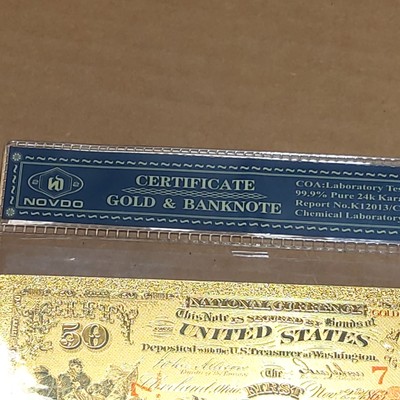 Gold 1875 $50 Fifty Dollars Banknote Collectible with Bag
