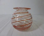MURANO ITALY STYLE 3.75" Vintage orange swirl stripe ART GLASS VASE ornament