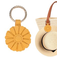 1-Pack Magnetic Hat Clip for Travel on Bag, PU Leather Daisy Flower, Yellow