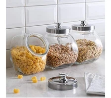 HyperSpace Small  Glass Penny Candy Jar 39oz 0.3 Gallon  w/ Chrome Lid Set of 3