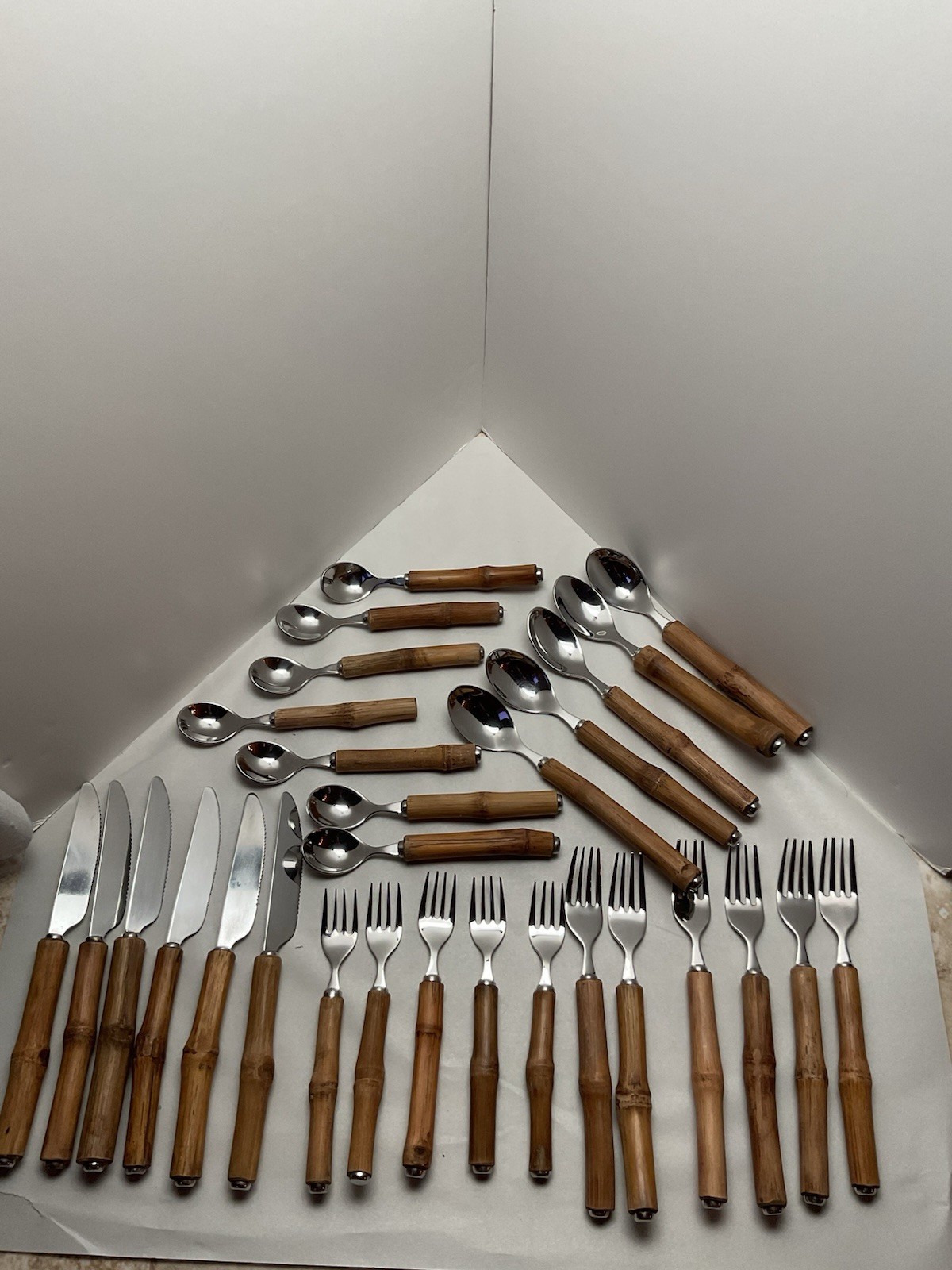 Vintage MCM 29 Piece, Natural Handmade Bamboo Silverware Set Rare