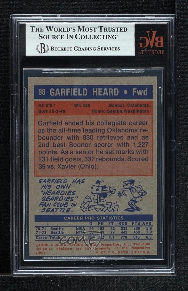 1972-73 Topps Gar Heard #98 BVG 6.5 Rookie RC - Image 2 of 2