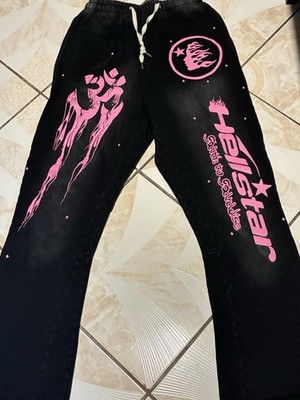 Hellstar Black/Pink Logo Graphic Cotton Fleece Drawstring Sweatpants  S Pockets
