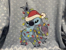 Disney Stitch Holiday "LIGHT UP" Sweatshirt XL 15-17 Blue/White  Snowflakes