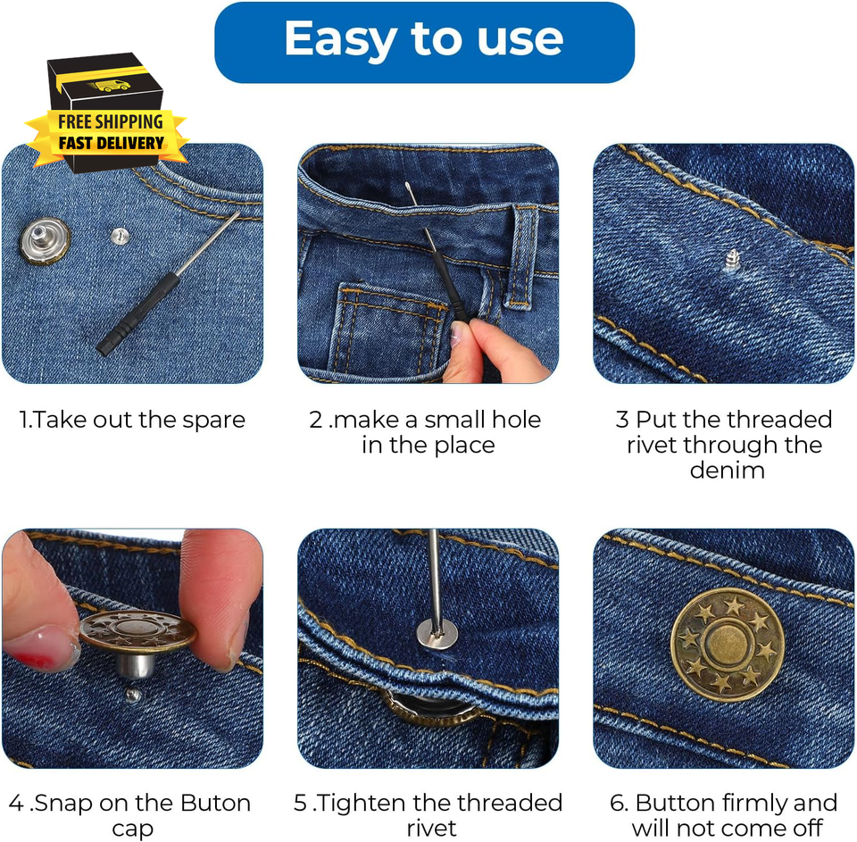 Frame Jeans Button 16 Sets Adjustable Buttons for Jeans, 20Mm No Sew Instant Metal Jeans ...