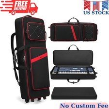 61-Key Waterproof Keyboard Case with Wheels Padded Gig Bag Red