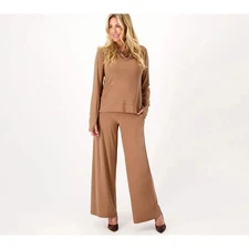 Attitudes by Renee Como Jersey Pull Over & Wide Leg Pants-S-Cocoa Mocha-A549026