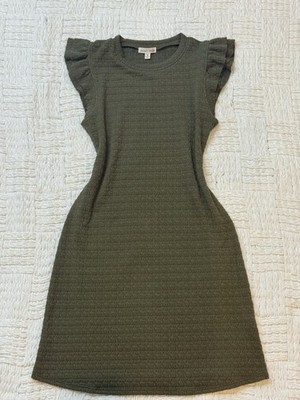 MOA MOA Women s Dress  Crew Neck Ruffle Sleeve ,light Olive, Size M.