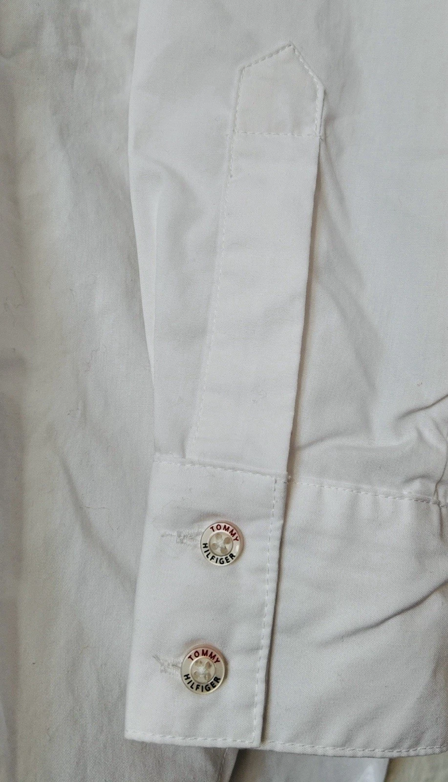 Tommy Hilfiger White Button Down Shirt Size M Roll Tab Long Sleeve Popover image 4