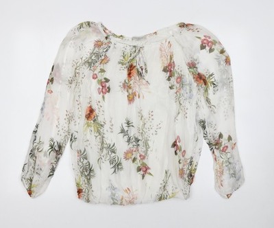 Viola Borghi Damen Bluse weiß geblümt Chiffon Tunika Größe L