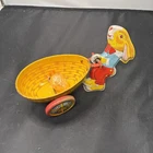Antique VINTAGE J. CHEIN & CO. Metal Litho Toy Bunny Rabbit Easter Egg Tin Cart