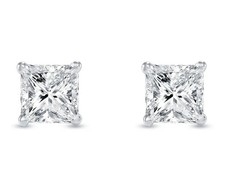 4 Ct Certified Princess Cut Natural White Diamond Studs VVS1 White Gold Finish