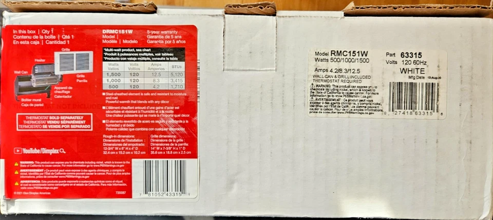 Cadet Register Up to 1500.0-Watt 120 -Volt Heater fan Heater 4.0-in L x 7.375-in - Image 2 of 3