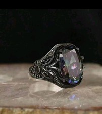 Mens Silver-plated Zinc Ring Multicolor Oval Cz With Black Inlay Size 9 Mens Silver-plated Zinc Ring Multicolor Oval Cz With Black Inlay Size 9