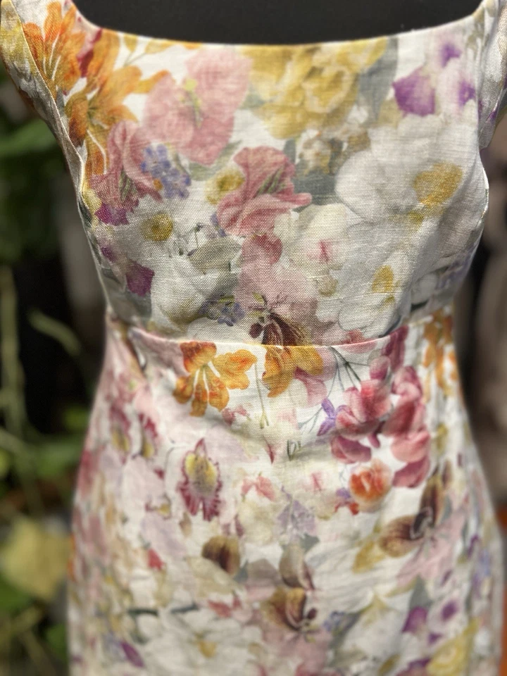 Vestido Zimmermann Rosa Floral Lino Midi Romántico Jardín Estilo Vacaciones Foto 3 de 4