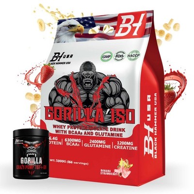 Gorilla ISO Protein 5k Banane Erdbeere+Free Energy Muscle Pump -Black Hammer USA