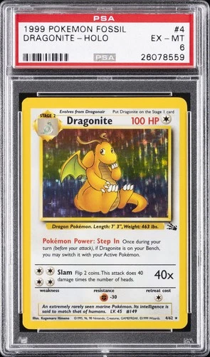 1999 POKEMON FOSSIL #4 DRAGONITE-HOLO PSA 6