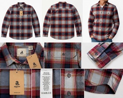 Amazon Essentials Herren Flanellhemd Kariert Rot Blau Beige Langarm Gr. S Neu