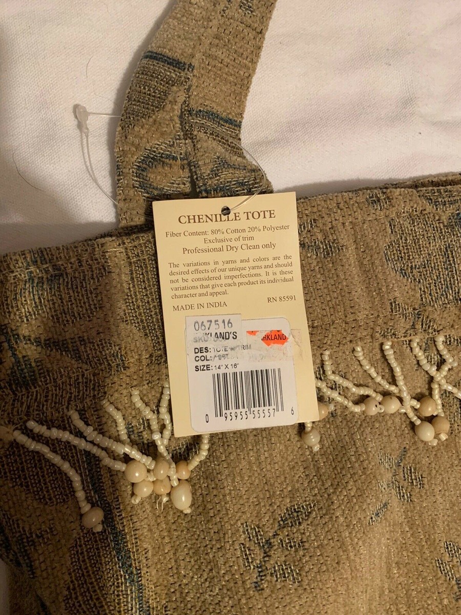 SISILIA Chenille Tote Bag Purse with Bead Detail and Zipper Pocket